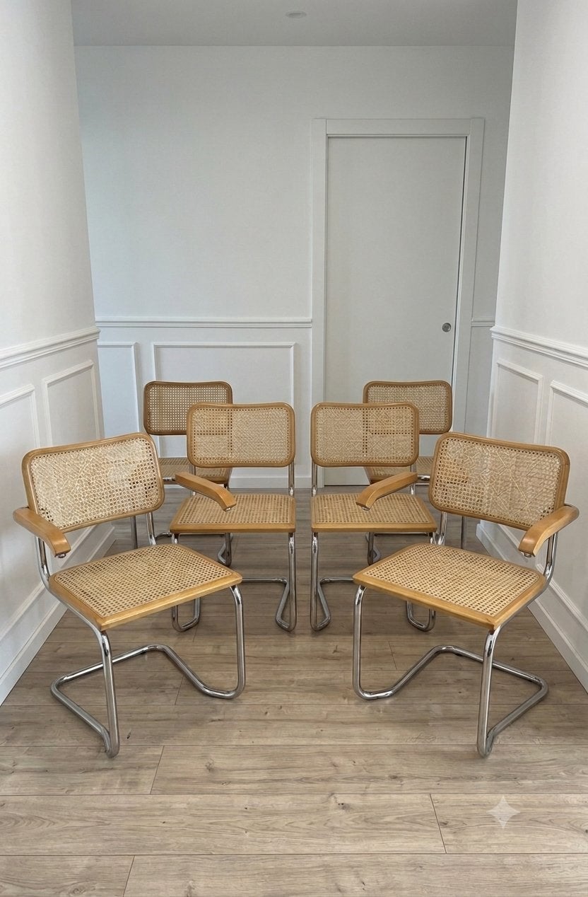 Set of 6 Vintage Cesca Chairs Italy Marcel Breuer Style, Ophalen, Gebruikt, Overige kleuren, Riet of Rotan