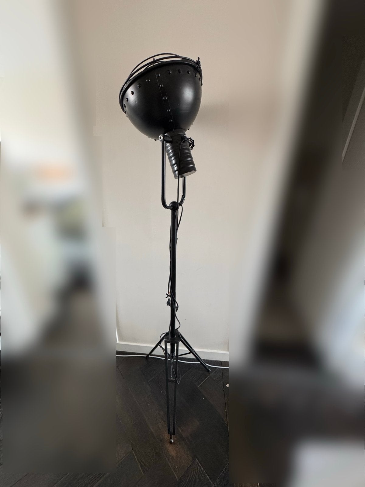 Industriële vloerlamp - Zwart metaal, Ophalen, E27 (groot), Zo goed als nieuw, Metaal