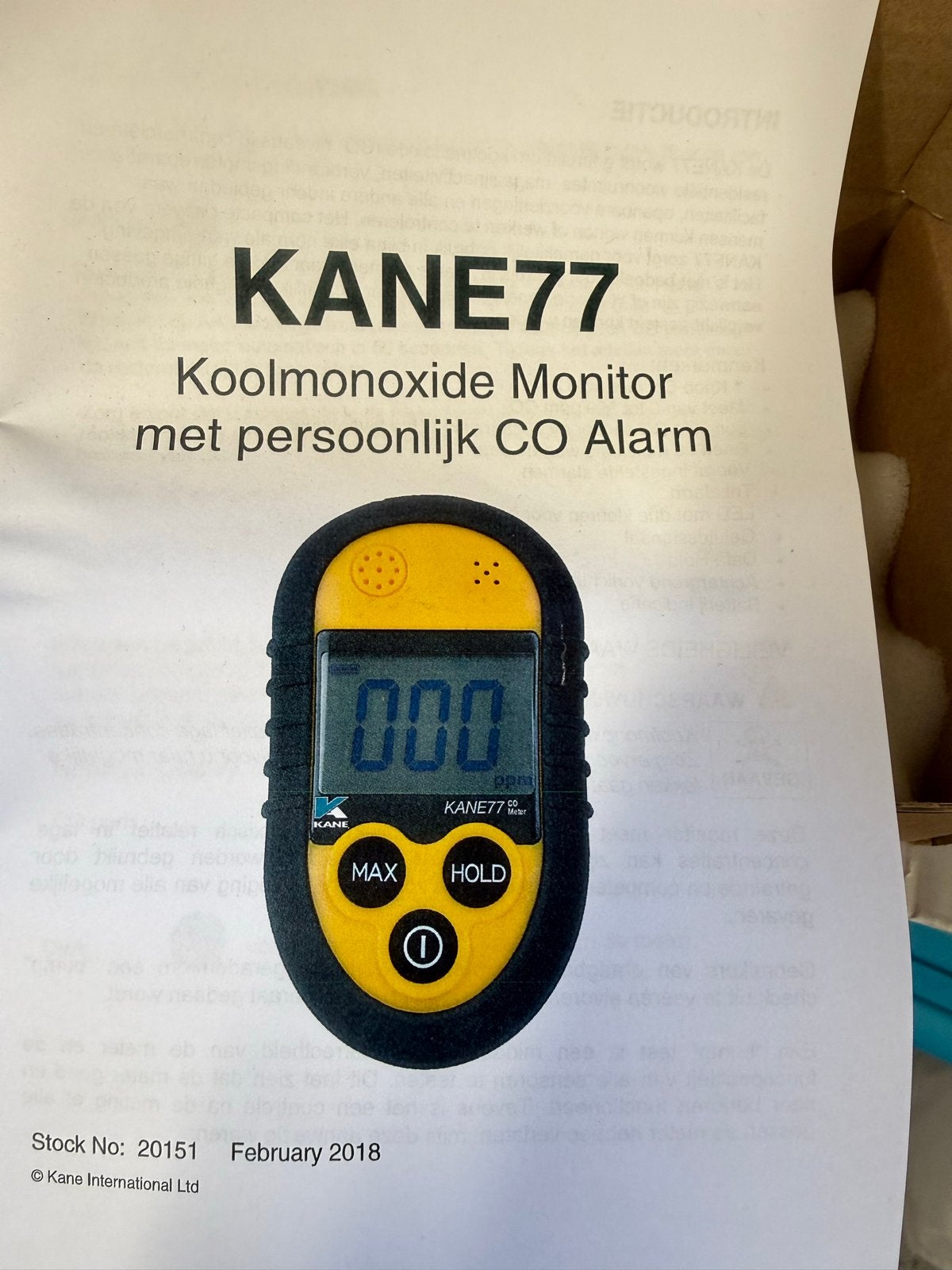 Kane 77 Koolmonoxide Melder met Persoonlijk CO Alarm, Doe-het-zelf en Verbouw, Ophalen, Zo goed als nieuw, Overige meters