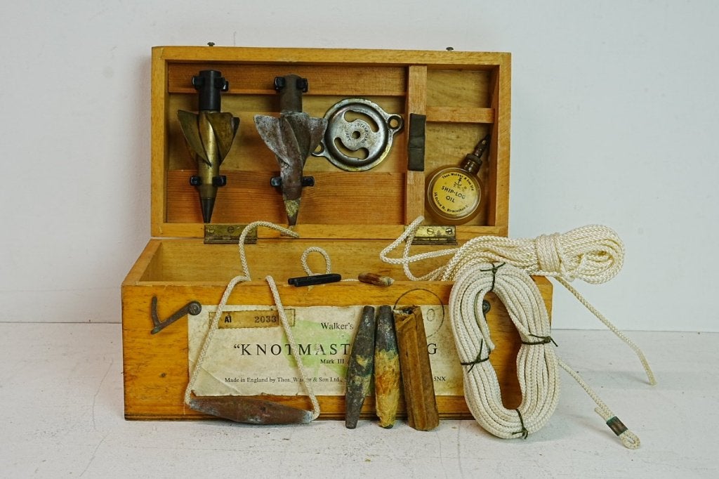 Antieke Walker's Knotmaster Log Mark III A in houten kist, Ophalen of Verzenden, Gebruikt, Motorboot of Zeilboot, Gebruiksvoorwerp
