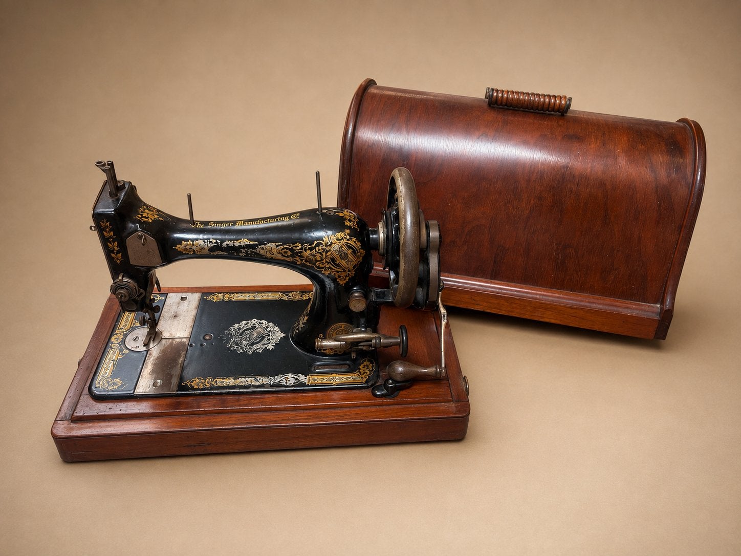 Mooie vintage Singer naaimachine met originele houten kap, Ophalen