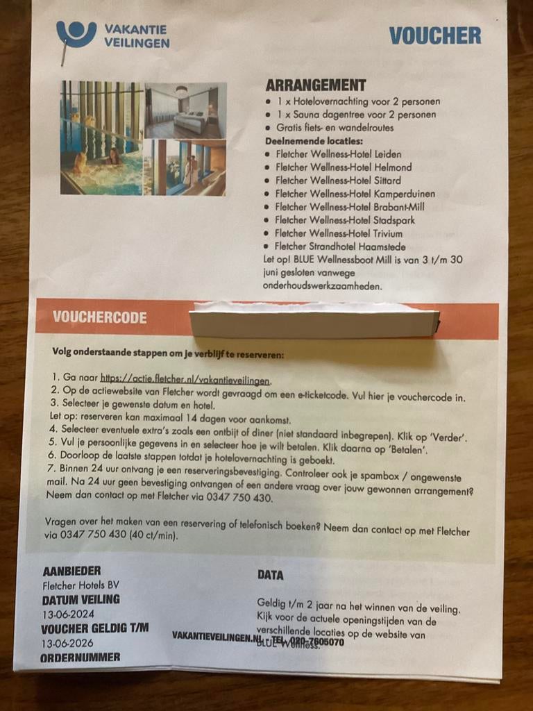 Voucher Fletcher Blue Wellness + Hotelovernachting 2 persoon, Twee personen, 1 overnachting