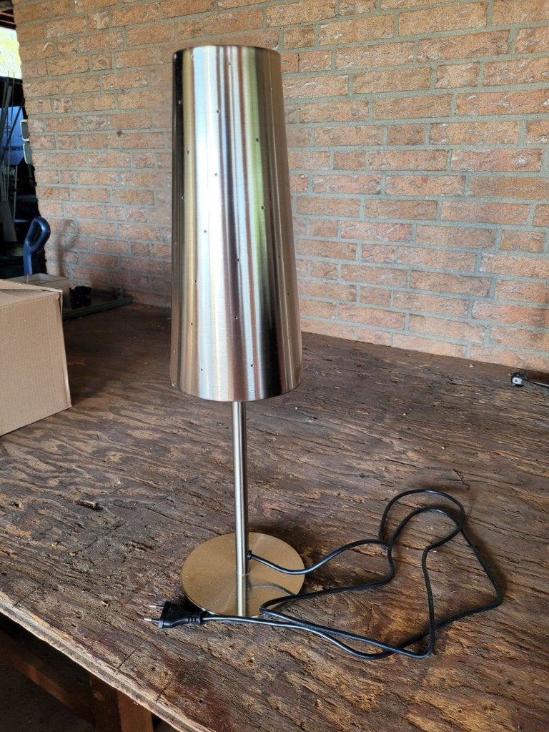 Vintage Ikea Tallvik tafellamp rvs chroom, Vintage, 60 cm, Met kap, Ophalen of Verzenden