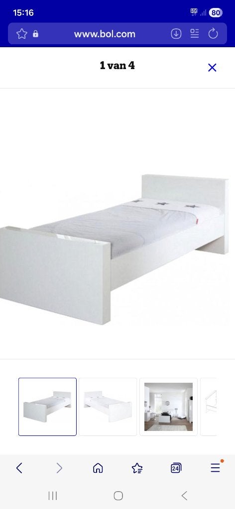 1 persoonsbed Kidsmill Alaska wit mat, Kinderen en Baby's, Kinderkamer | Bedden, Ophalen, 85 tot 100 cm, Zo goed als nieuw, Lattenbodem