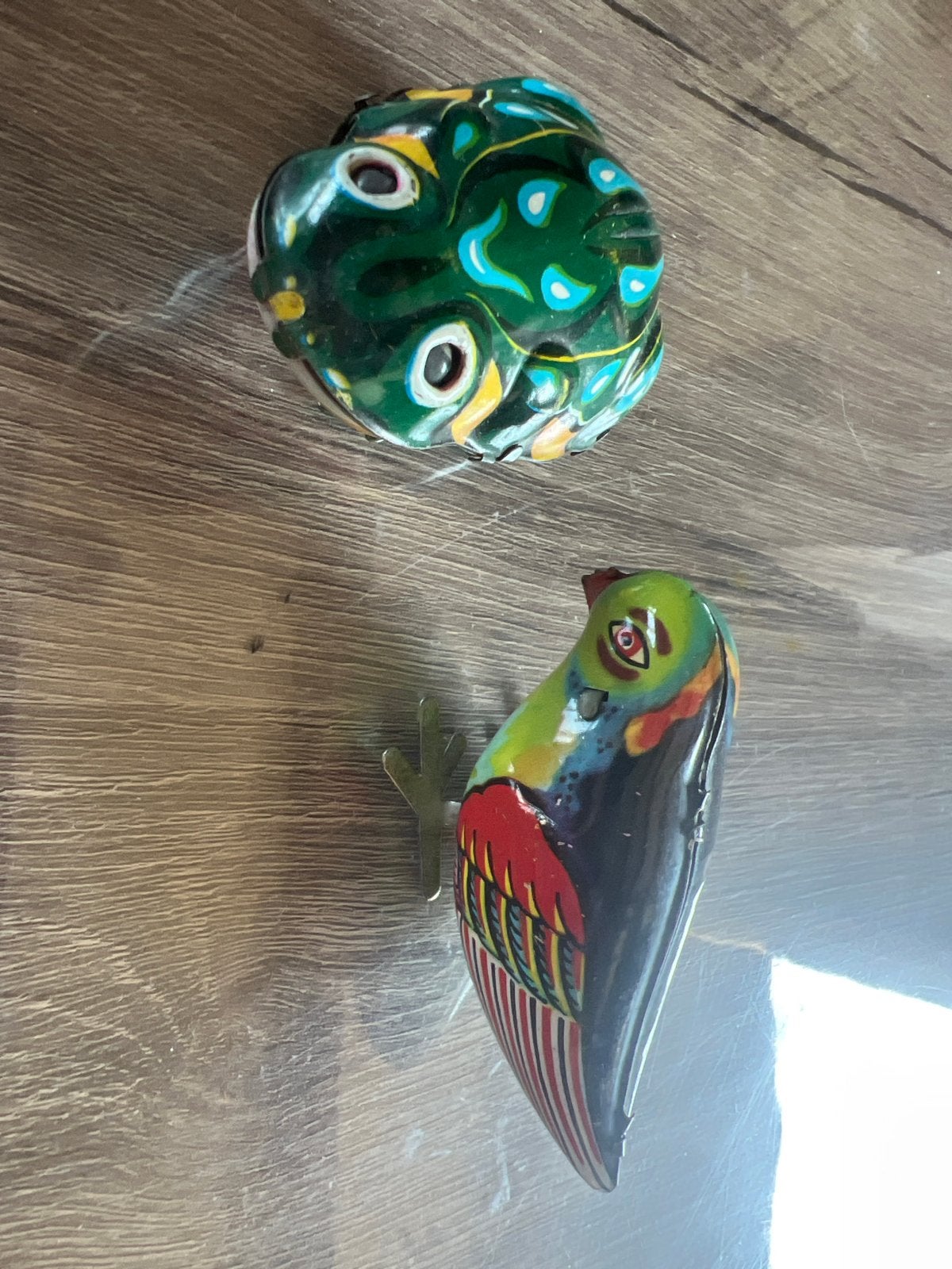 Vintage blikken opwindspeelgoed - Kikker en vogel, Antiek en Kunst, Antiek | Speelgoed, Ophalen of Verzenden