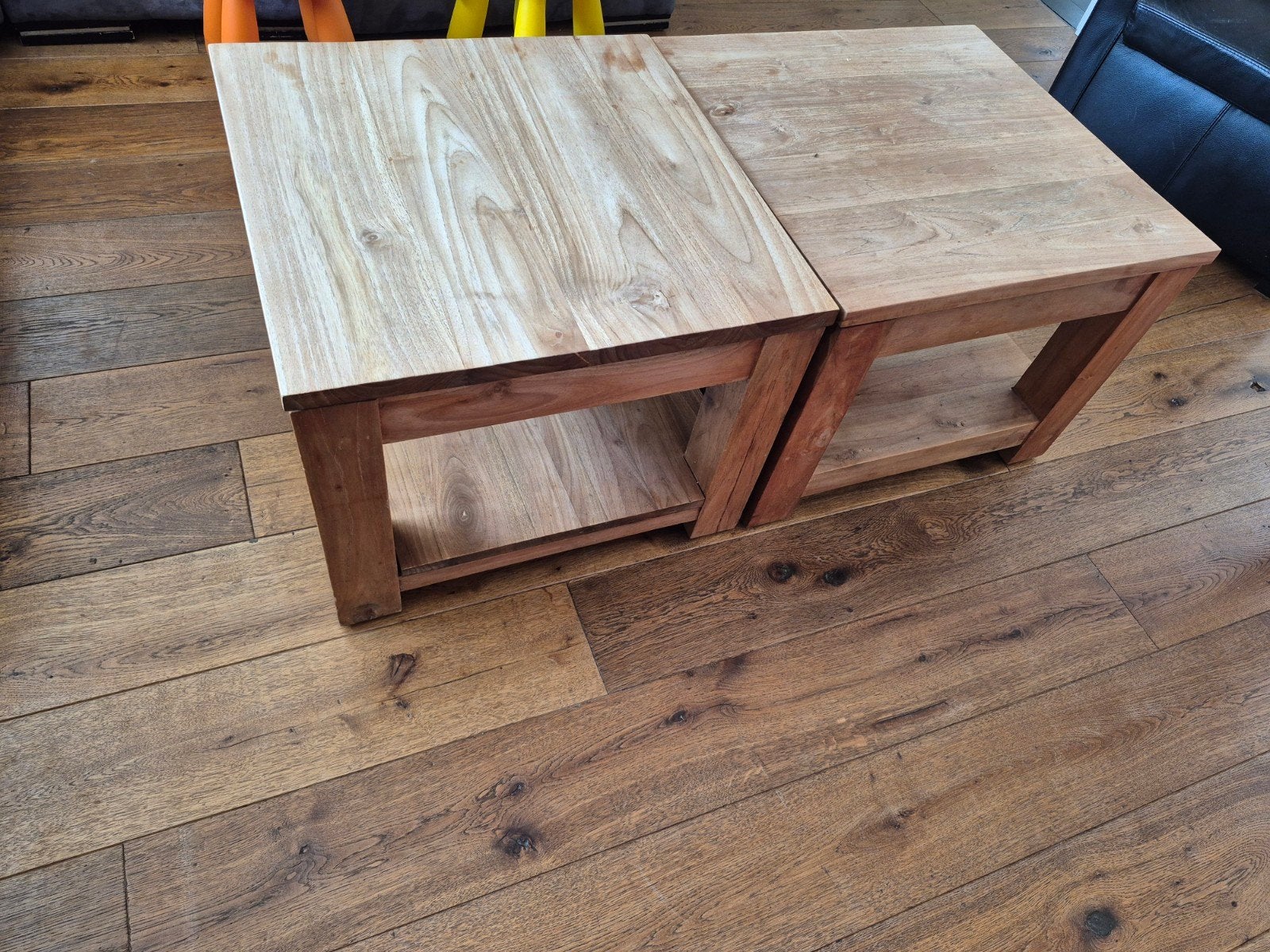 teak houten bijzet tafels , salon tafel, Ophalen, Minder dan 50 cm, Gebruikt, Vierkant