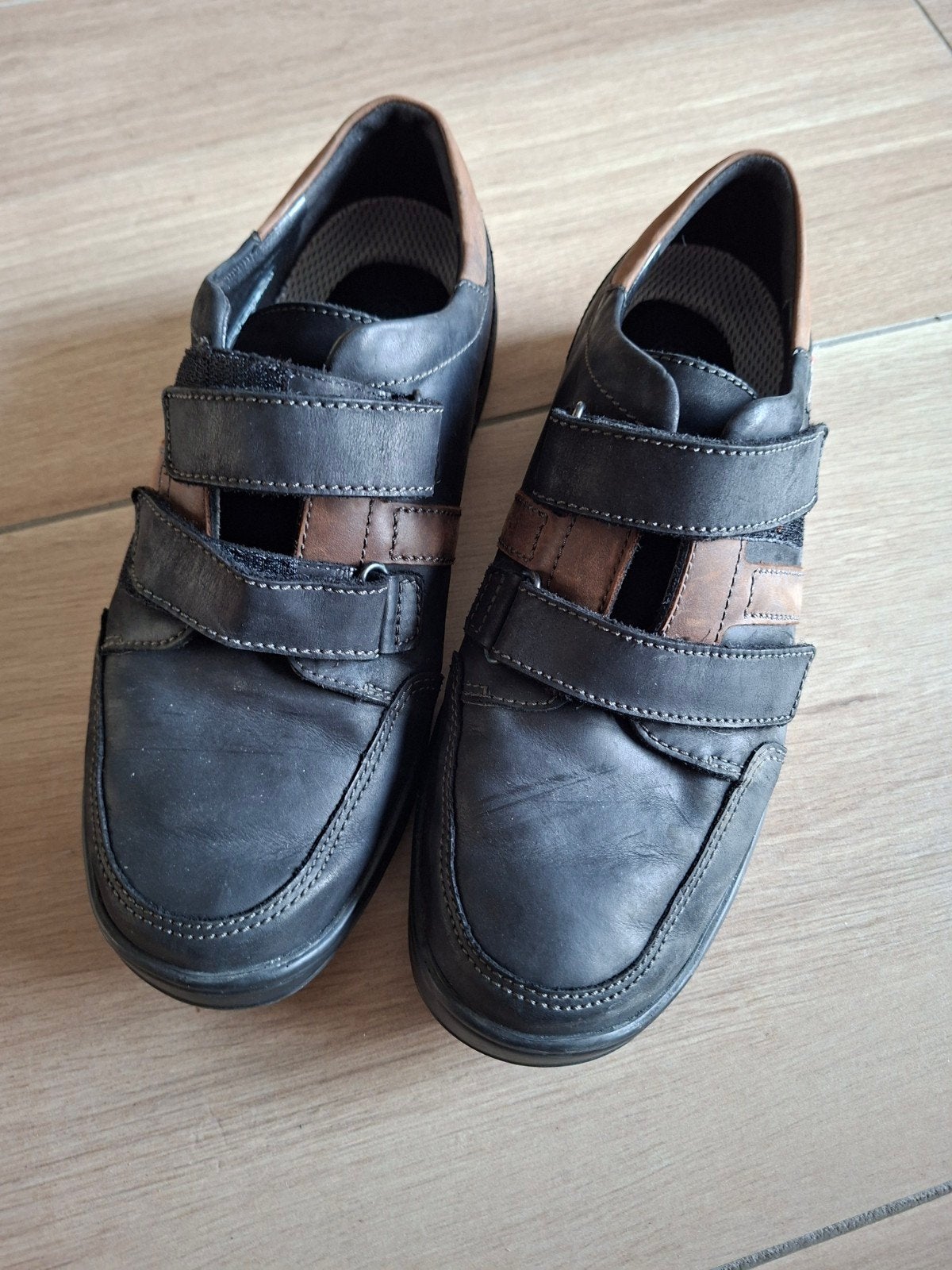 Mephisto Mobils Eymar  lederen schoenen met klittenba, Ophalen, Zwart, Overige typen, Zo goed als nieuw