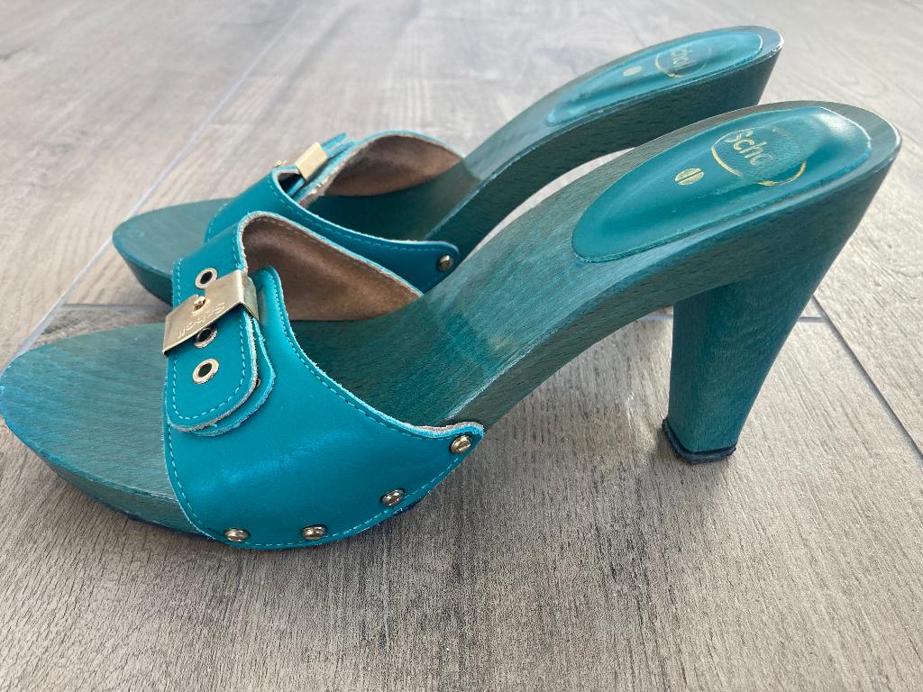 NIEUW!!!! Hoge turquoise kleppers Scholl mt 39, Scholl, Blauw, Nieuw, Sandalen of Muiltjes