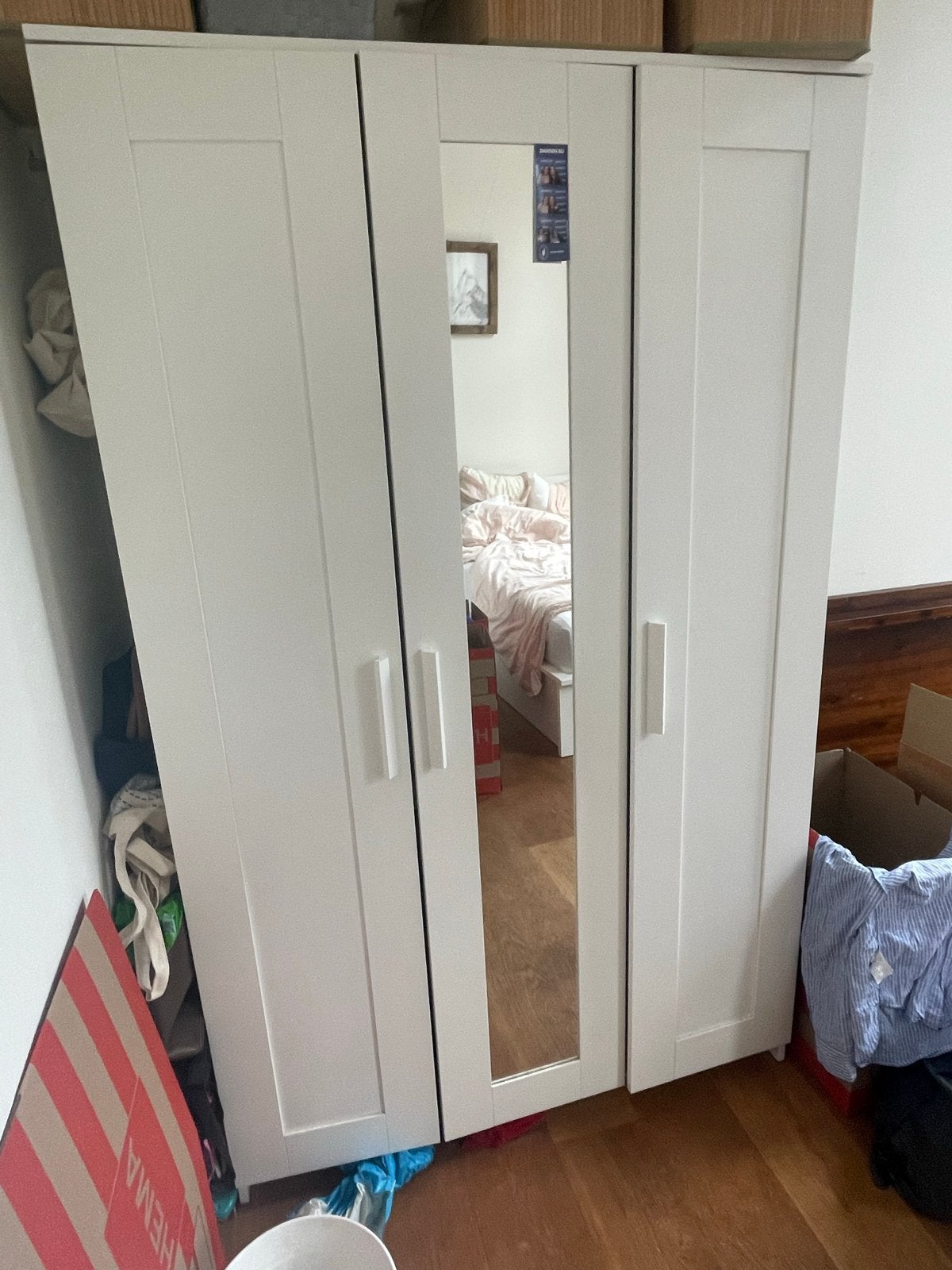 IKEA BRIMNES Kledingkast met 3 deuren, wit, Ophalen, Gebruikt, 100 tot 150 cm, 150 tot 200 cm