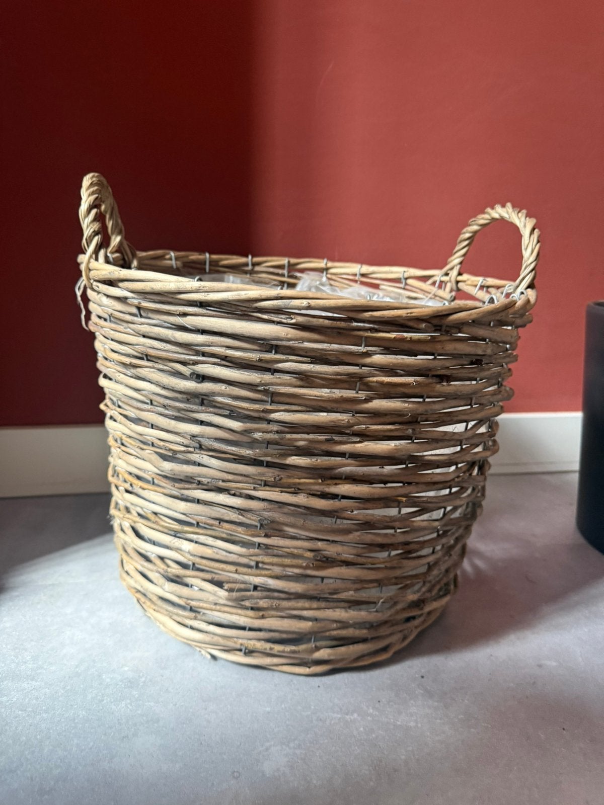 Rieten plantenmand 37 centimeter, Gebruikt, Mand, Rond, Ophalen of Verzenden