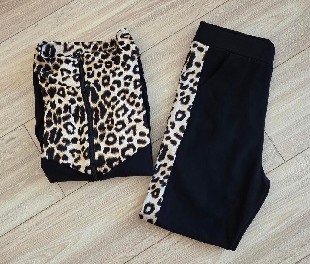 Panterprint trainingspak – L/XL – draagbaar tot maat 42, Kleding | Dames, Huispakken, Ophalen, Nieuw, Maat 42/44 (L), Zwart