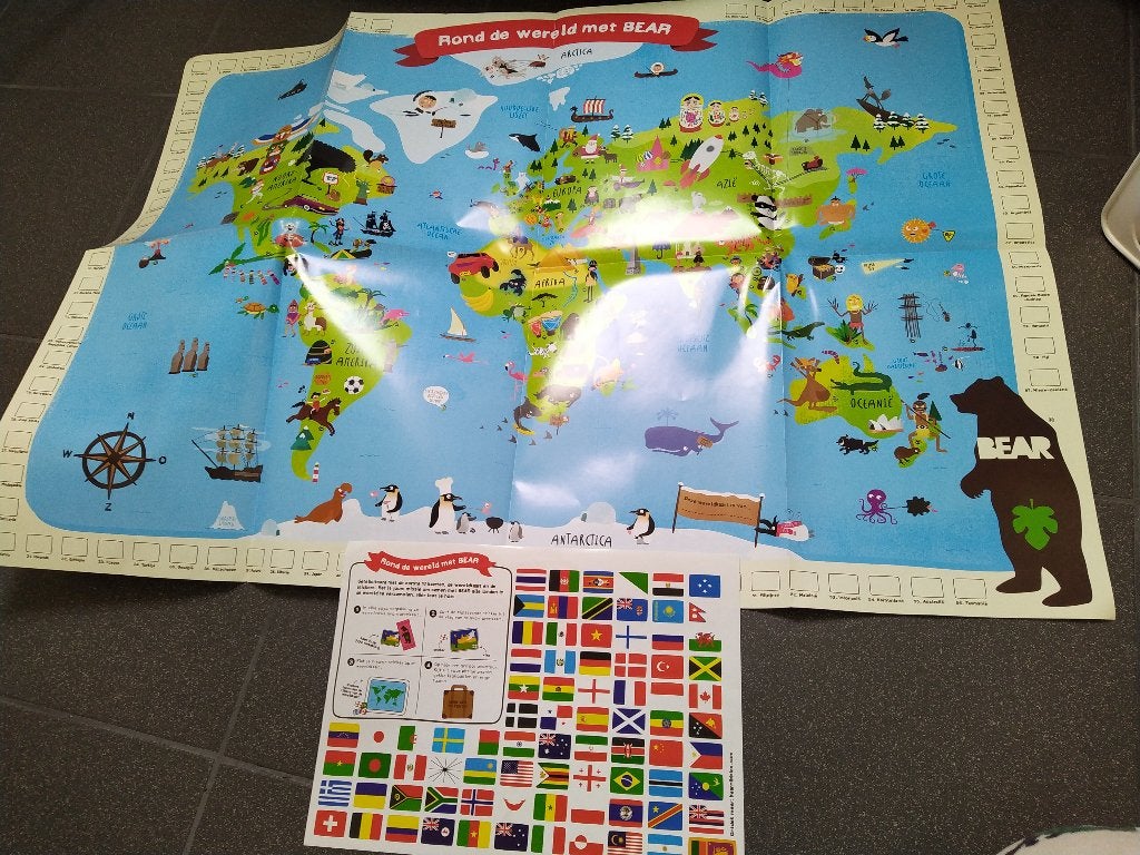Wereldkaart met landen vlaggen stickers nieuw, Ophalen of Verzenden, Nieuw, Ontdekken