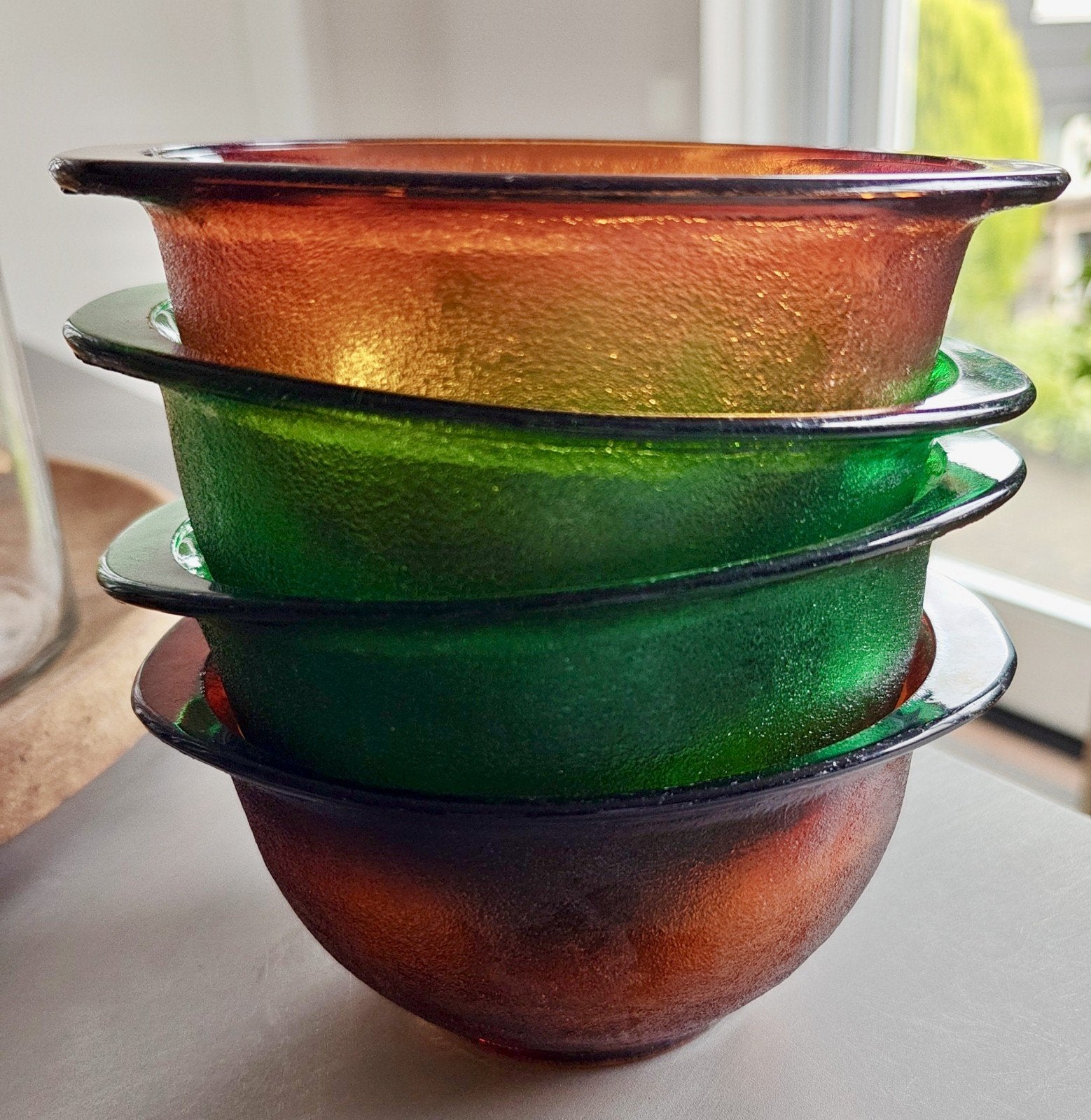 Set van 4 vintage glazen schaaltjes - groen en oranje, Ophalen of Verzenden