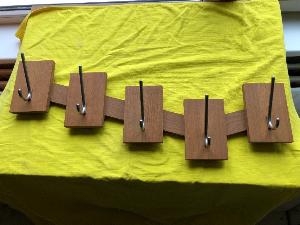 Vintage houten kapstok 5 haken, Wandkapstok, Gebruikt, Ophalen of Verzenden, Minder dan 100 cm