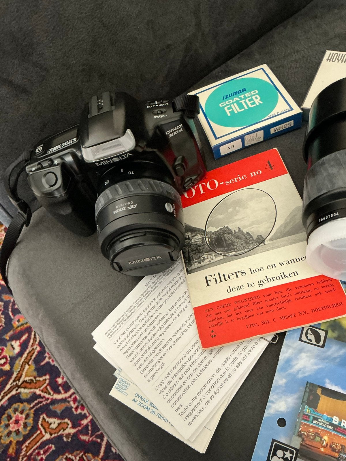 Minolta Dynax 300si camera, Noris Record SM3 projector en me, Ophalen of Verzenden, Gebruikt, Met scherm
