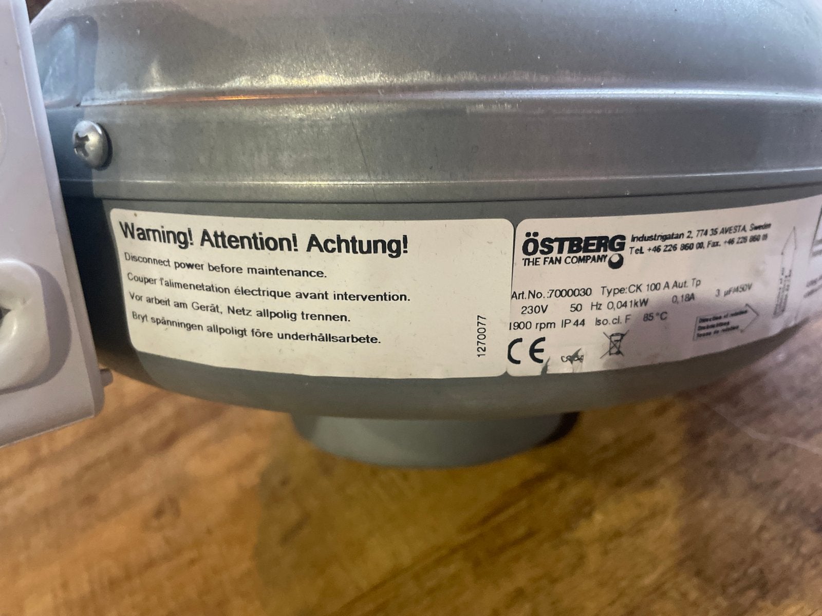 ÖSTBERG CK 100 A Afzuiger/Ventilator - Industrieel, Doe-het-zelf en Verbouw, Ophalen of Verzenden, Nieuw, Ventilator en Afzuiger