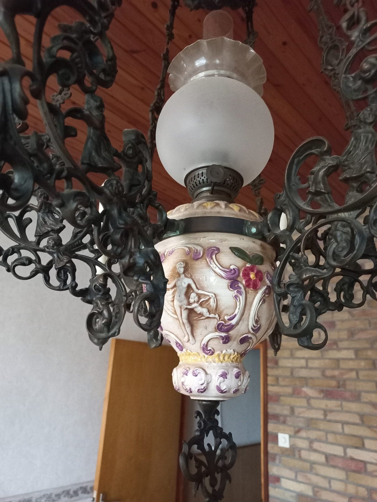 Antieke Olielamp Kroonluchter - Sierlijk en Uniek, Antiek en Kunst, Ophalen