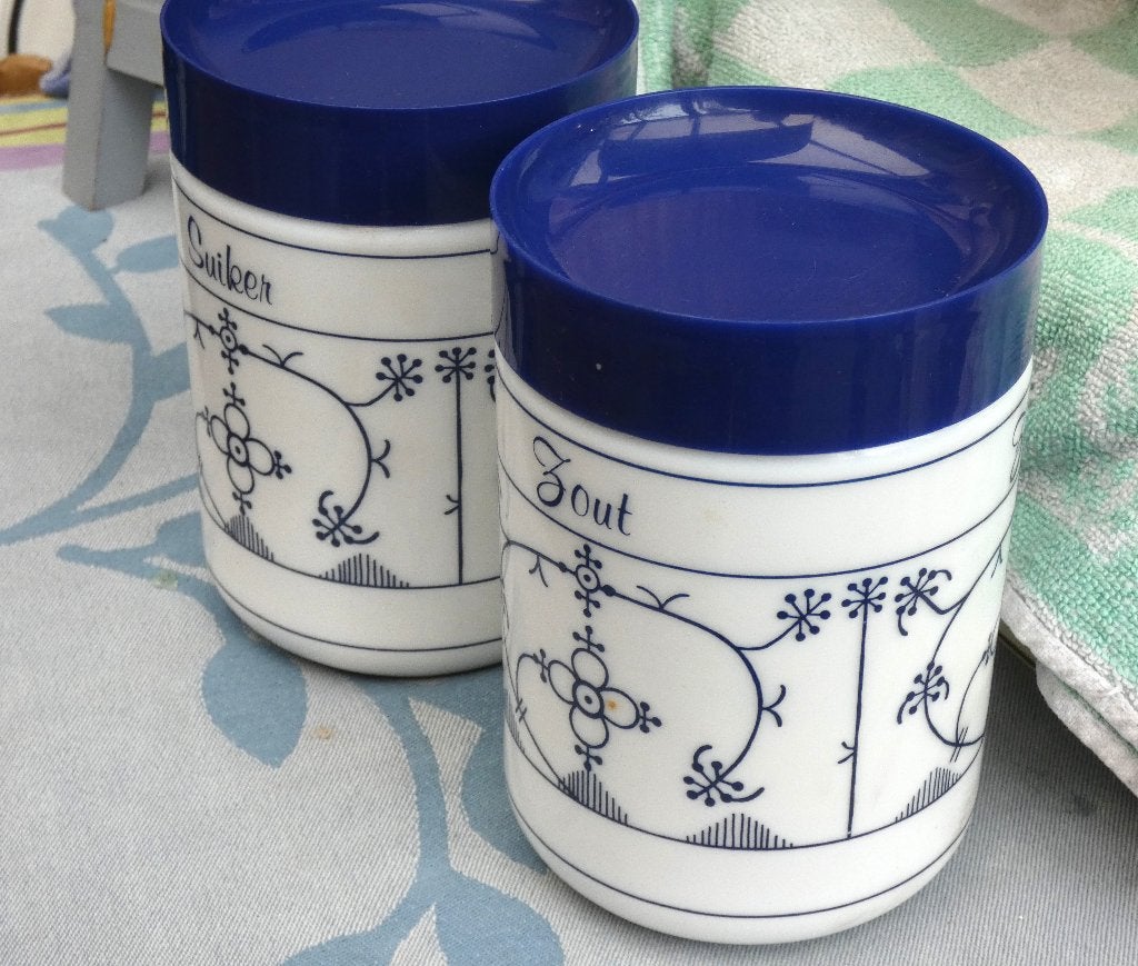 brocante suikerpot en zoutpot/Saksisch motief /voorraadpot, Antiek en Kunst, Antiek | Keukenbenodigdheden, Ophalen of Verzenden