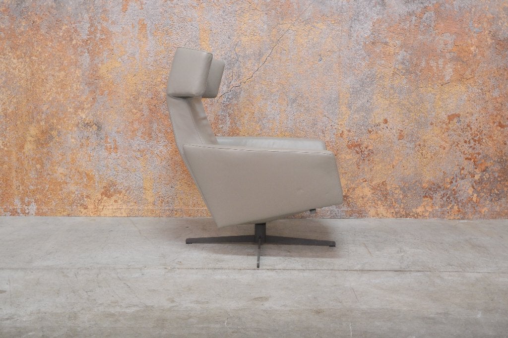 ZGAN taupekleurige leren Leolux Elixir design draaifauteuil, Huis en Inrichting, Leolux, Leolux, 75 tot 100 cm, Ophalen of Verzenden
