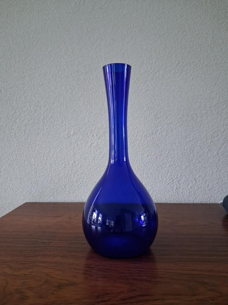 Kobalt blauwe vaas bulb-vaas, Ophalen of Verzenden, Blauw, Glas, Minder dan 50 cm