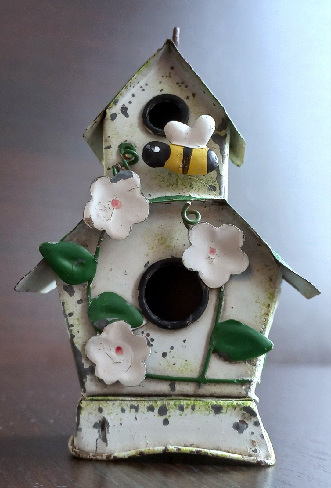 Vintage handgeschilderd vogelhuisje van metaal ca. 11x8 cm, Ophalen of Verzenden