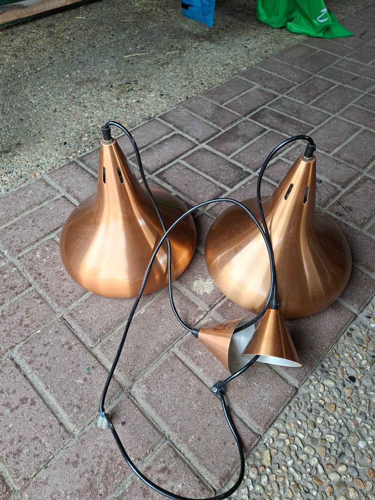 Set van 2 koperen hanglampen - Vintage design, Gebruikt, Vintage, Industrieel, Metaal, E27 (groot)