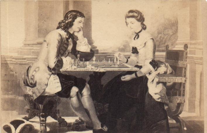 CDV - Schaakspelend Stel - Fotograaf onbekend, Gebruikt, Verzenden, Foto, Voor 1940