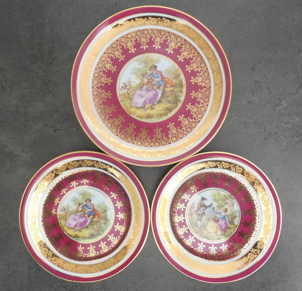 3 Limoges stijl bordjes - DW Karlsbader Porzellan [1792-B], Antiek en Kunst, Ophalen of Verzenden