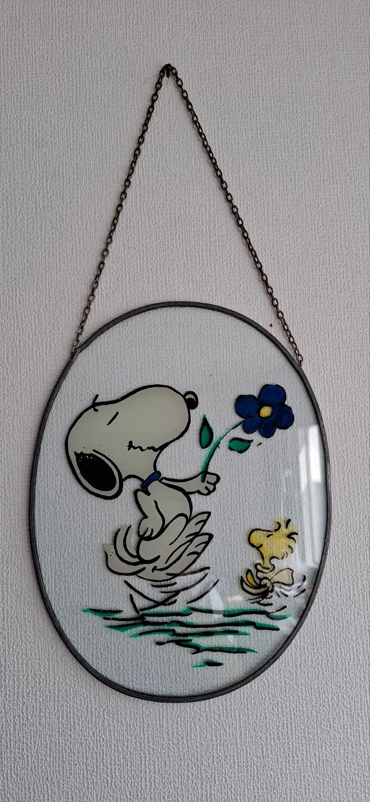 Snoopy en Woodstock glas in lood raamhanger, Vintage, Meerkleurig, Ophalen of Verzenden, Zo goed als nieuw
