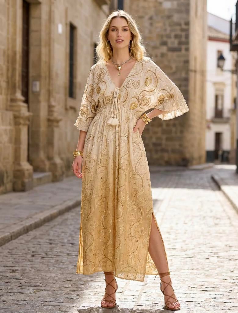 Ibiza jurk goud, Kleding | Dames, Ophalen of Verzenden, Nieuw, Trouwjurk