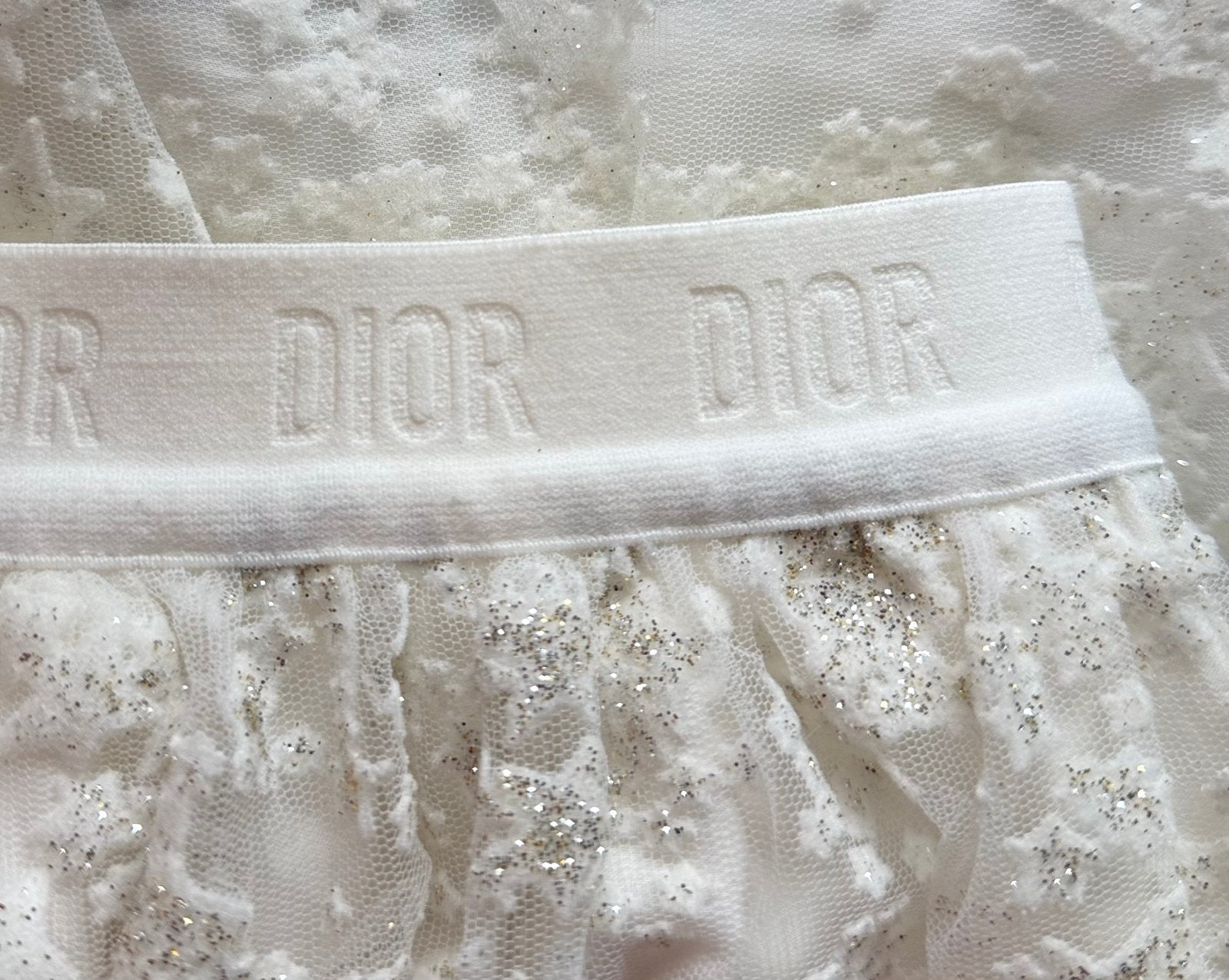 Dior tule rok met glitter en logo band maat 4 (520 euro), Dior, Gebruikt, Customercare@dior.com, Jurk of Rok