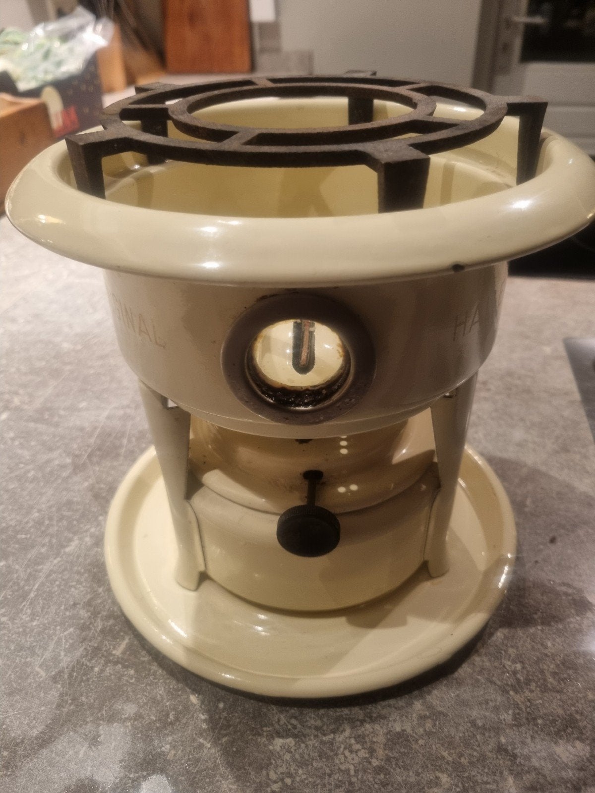 Vintage crèmekleurig emaille petroleumstel Original Haller, Antiek en Kunst, Ophalen of Verzenden