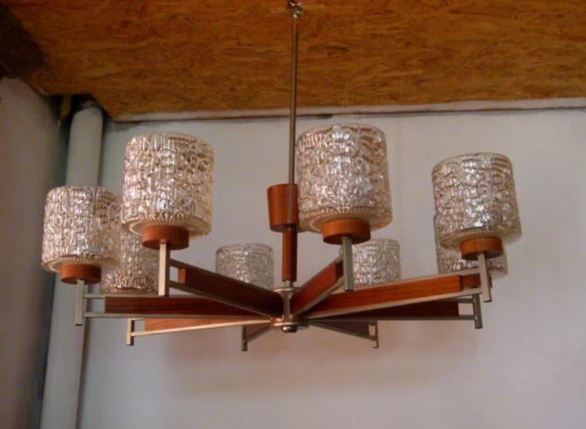 vintage Rupert Nikoll designer kroonluchter mid-century, Ophalen, Nieuw, Glas, Mid-century
