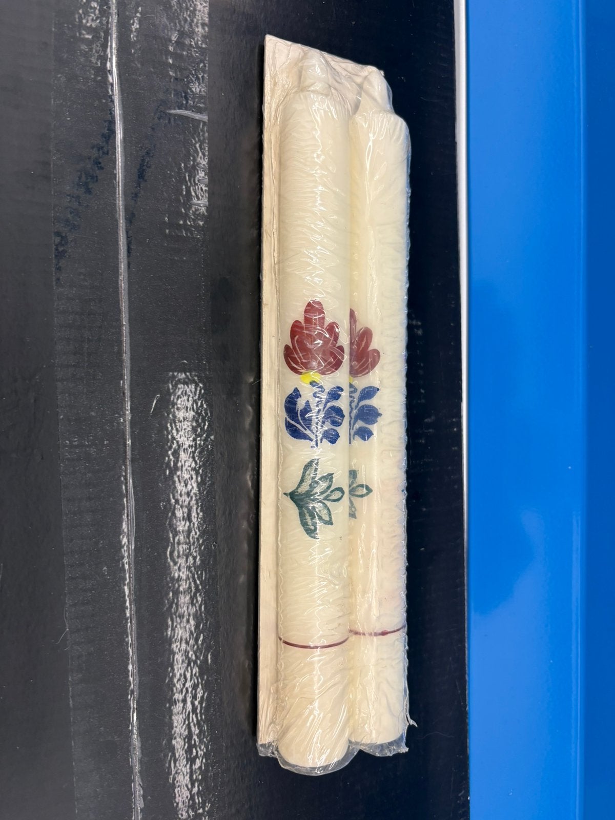 Set van twee boerenbont kaarsen, Huis en Inrichting, Blauw, Div, Ophalen of Verzenden, Div