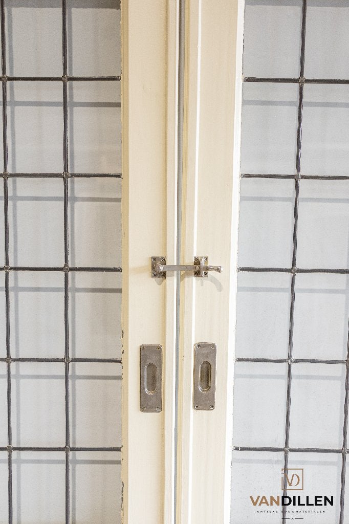 Antieke ensuite schuifdeuren met geblokt glas in lood blank, Gebruikt, 120 cm of meer, Binnendeur, Ophalen of Verzenden