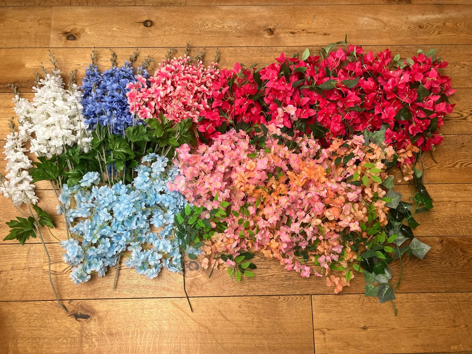Kunst bloemen, roze/blauw/wit, bijv voor Mamma Mia feestje, Ophalen of Verzenden, Gebruikt, Versiering, Overige
