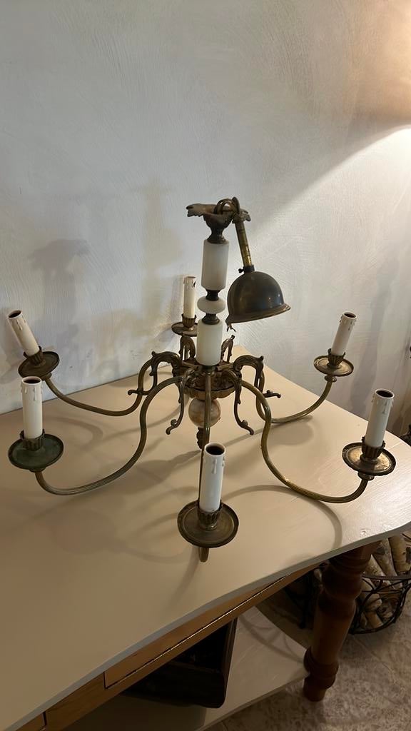 Oude koperen kroonluchter., Huis en Inrichting, Lampen | Kroonluchters, Ophalen, Zo goed als nieuw