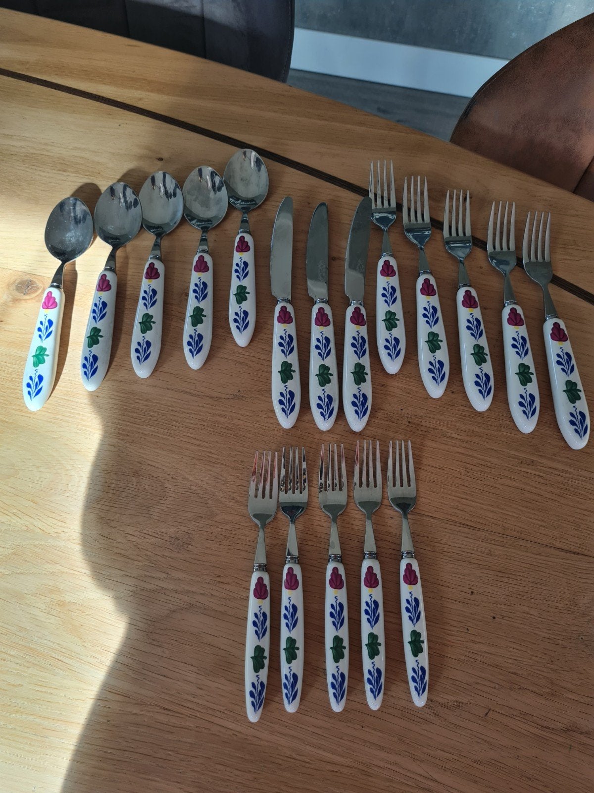 Bestekset met Boerenbont, met ceramiek handvat, Ophalen of Verzenden