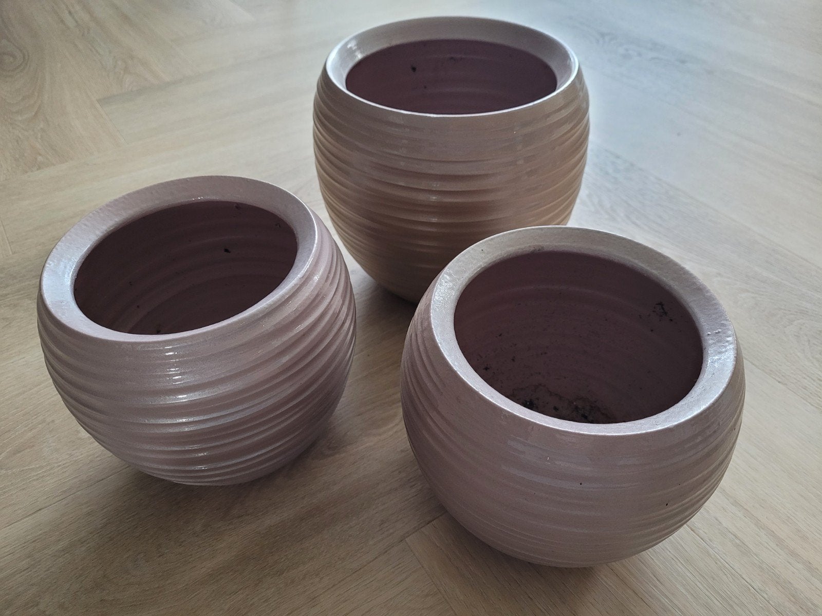 Set van 3 oud-roze bloempotten, Ophalen, Rond, Binnen, Zo goed als nieuw