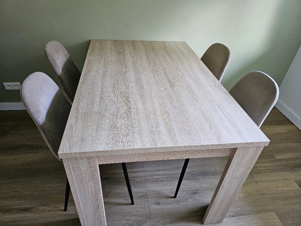 Mooie complete eethoek: Uitschuifbare eettafel+ 4 stoelen, Ophalen, Gebruikt, 50 tot 100 cm, 150 tot 200 cm