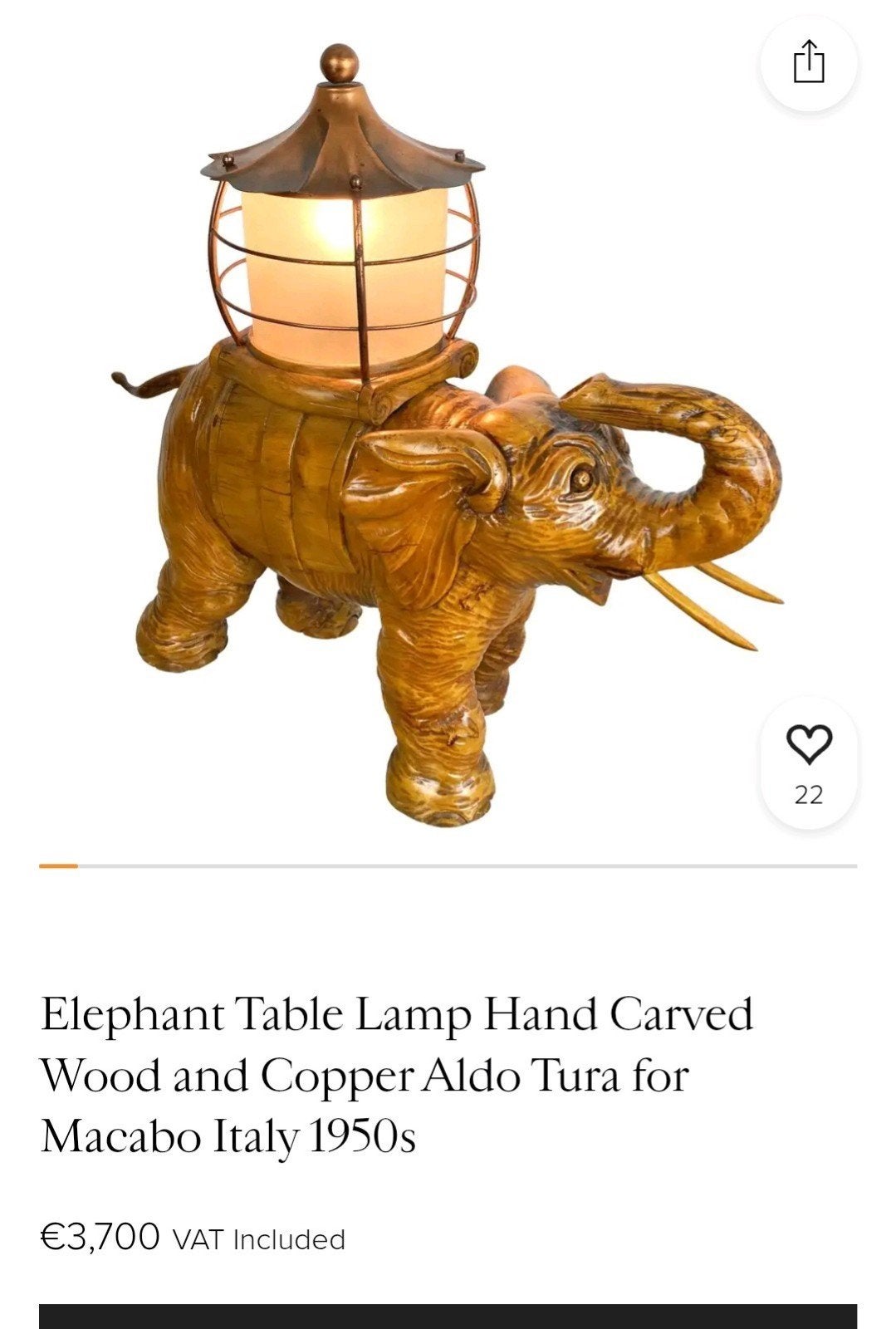 Vintage Olifant Tafellamp , Jaren '50,Aldo Tura, Ophalen