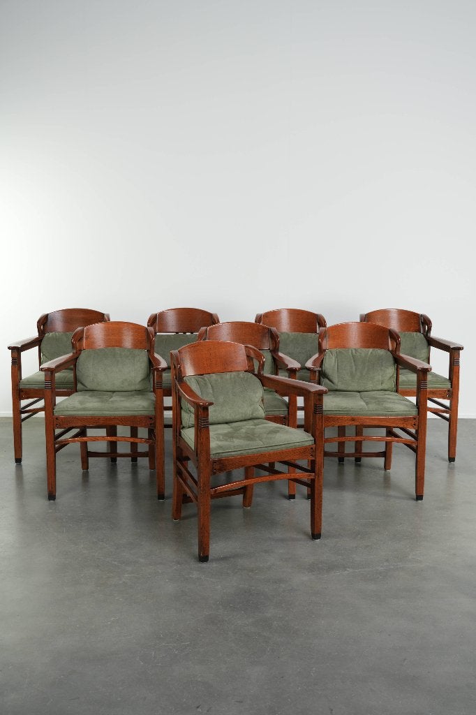 Set van 8 eetkamerstoelen uit de Schuitema Art Nouveau serie, Huis en Inrichting, Ophalen, Hout, Gebruikt, Bruin