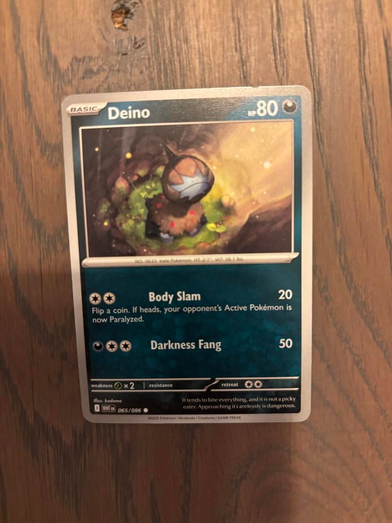 Pokémon Kaart Deino 065/086 - Basic HP80, Ophalen of Verzenden, Zo goed als nieuw, Losse kaart