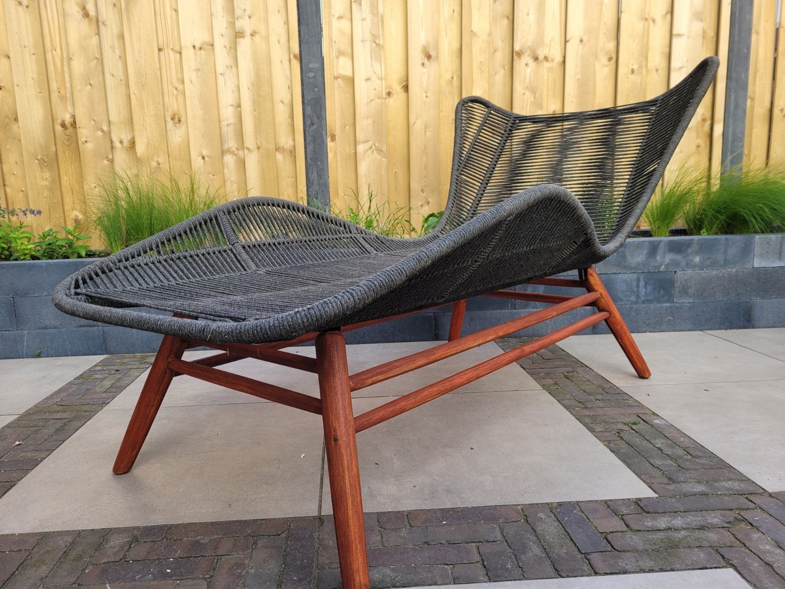 Design Ligbed / Lounge Chaise Longue hout & Rope, Tuin en Terras, Ligbedden, Ophalen, Gebruikt, Hout