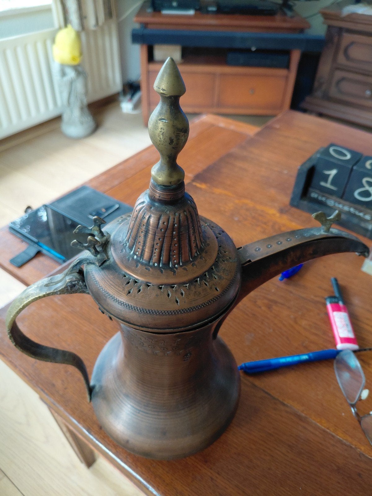 Arabische Dallah koperen koffiekan, Antiek en Kunst, Antiek | Koper en Brons, Ophalen, Koper
