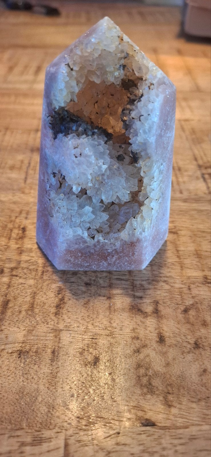 Roze Amethist Geode Toren - 312g, 11cm hoog, Ophalen of Verzenden, Gebruikt