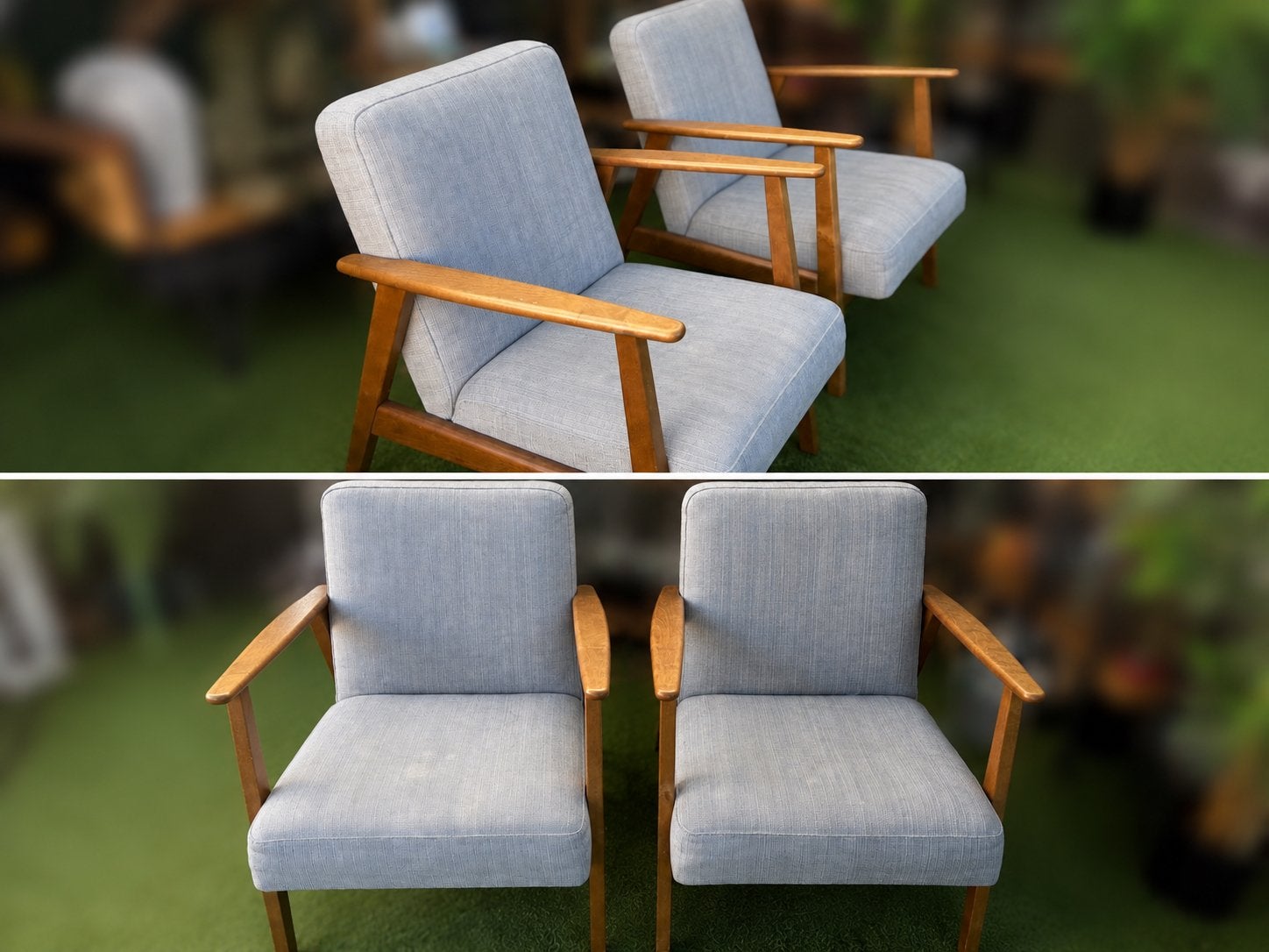 Set van 2 vintage stijl IKEA fauteuils houten armleuningen, Ophalen, Gebruikt, Twee, Grijs
