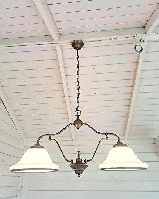 Prachtige Klassieke Hanglamp / Biljartlamp - Brons & Glas, Ophalen