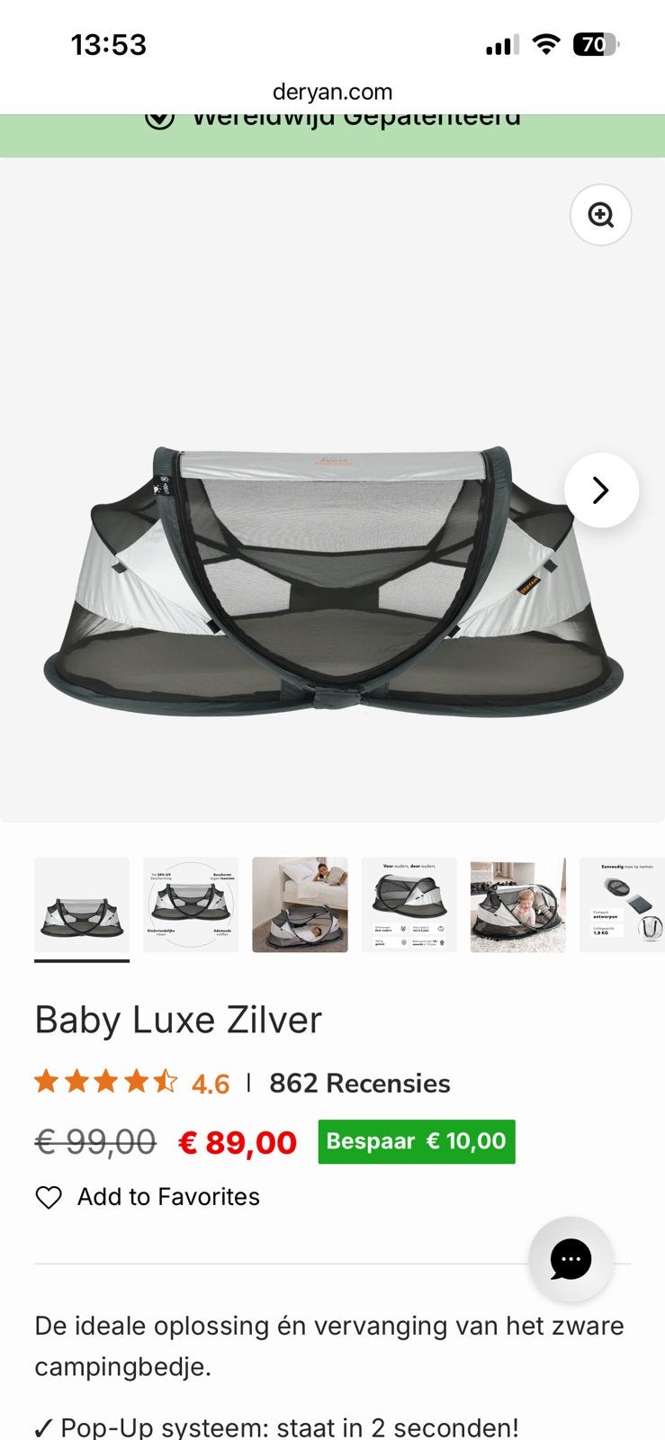 Deryan tentje met matrasje - baby, Ophalen, Zo goed als nieuw, Tot en met 2