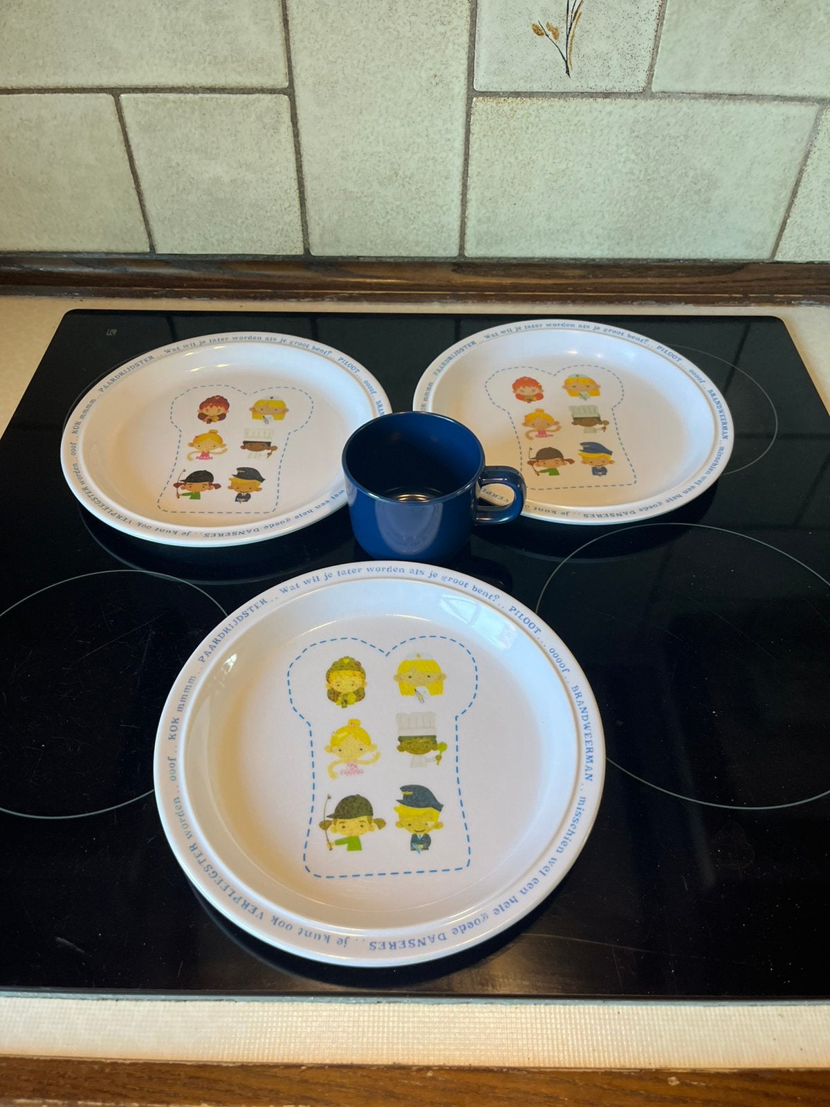 Camping borden + koffie/melkbeker, Overige materialen, Gebruikt, Ophalen of Verzenden, Bord(en)